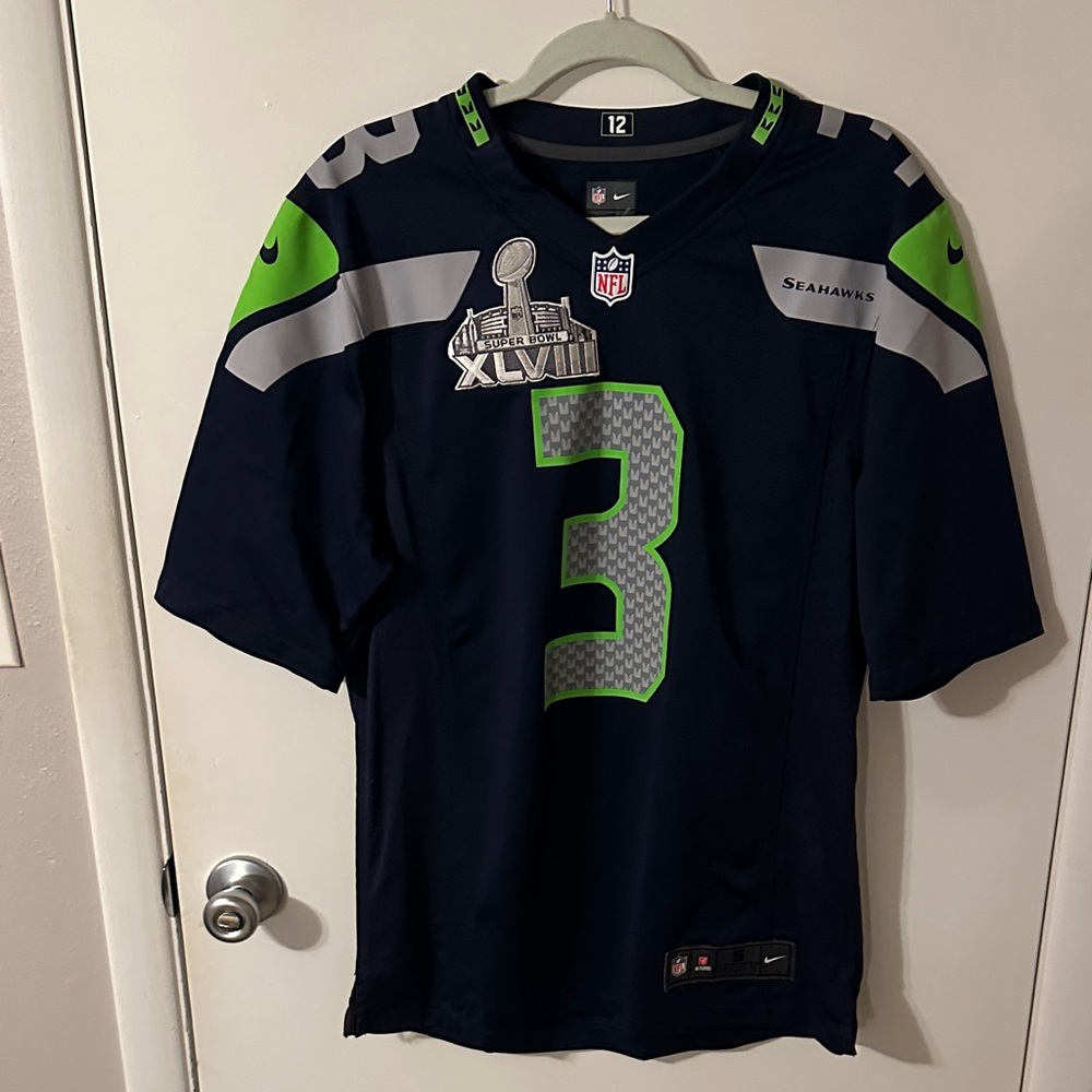 Nike Navy and Green Seahawks Jersey with Super Bowl patch